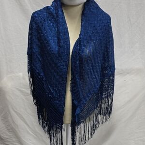 Elegant Blue Fringed Shawl